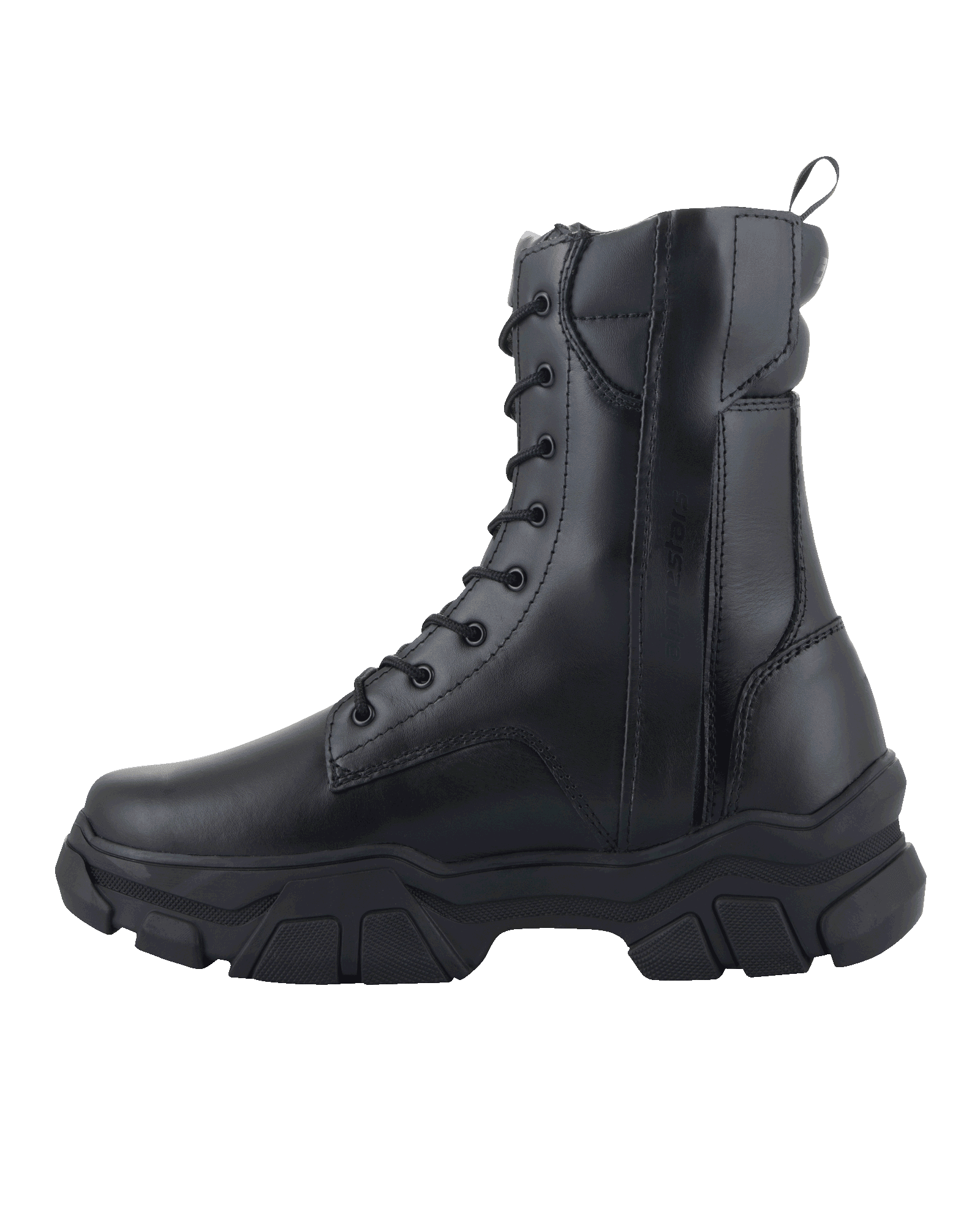 Alpinestars Ava Women Boots, Black full-grain leather, urban motorcycle boot with elevated chunky rubber sole, lace-up front and side zipper, protective footwear for women