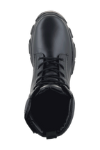Alpinestars Ava Women Boots, Urban Motorcycle Boots, Black, top-down view featuring lace-up closure and chunky elevated rubber sole, full-grain leather utility-style design
