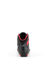 Alpinestars Celer Shoes, Motorcycle Riding Shoes, Black and Bright Red, rear view showing white Astar logo on the heel and bright red collar padding, sleek sport performance design