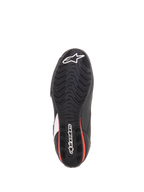 Alpinestars Faster-3 Rideknit® Shoes, Bottom View of Sole, Black and Red, Textured rubber outsole with white Alpinestars star and wordmark logos, road riding motorcycle footwear