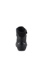 Alpinestars Faster-4 Shoes, Black Motorcycle Riding Shoes, rear view highlighting the TPR heel counter and reflective accents, padded textile collar, performance-driven design for sport road riding.