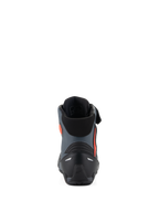 Alpinestars Faster-4-skor, motorcykelskor, svart, grå och röd fluo, vy bakifrån som visar den förstärkta hälkappan, ankelstöd och en smidig sportinspirerad design.