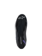Alpinestars Stella Faster-4 skor, motorcykelstövlar för dam, undersida av sula, svart och grå med lila detaljer, texturerat gummigrepp för vägkörning