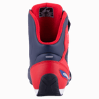 Alpinestars Austin Riding Shoe, Night Navy och Bright Red, vy bakifrån som visar förstärkt TPU-hälkappa, rött meshfoder och texturerad yttersula i gummi, sportig motorcykelsko