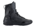 Alpinestars Superfaster Shoes, Motorcycle Riding Shoes, Black Black, tall high-top profile with speed lace system and ankle strap, featuring microfiber and Rideknit panels, reinforced TPU heel counter and toe protection, sleek athletic design for road riding