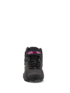 Alpinestars Women Stella Sektor Shoes, Motorcycle Riding Shoes, Black Fuchsia, front view, featuring microfiber construction, black laces, and a fuchsia logo on the ankle strap, sleek sport-inspired design.