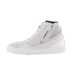 Alpinestars Stated Shoes, Urban Motorcycle Riding Shoes, White Cool Gray, high-top street sneaker style, nubuck and suede construction, lateral side zipper, white vulcanized sole, ribbed ankle collar