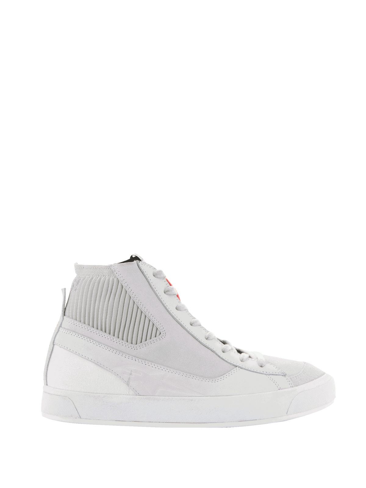 Alpinestars Stated skor, urbana motorcykelstövlar för herr, vita och gråa, med skyddande nubuck och canvas.
