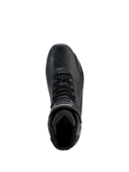Alpinestars Stella Faster-4 Drystar® skor för dam, motorcykelskor, svart och silver, vy uppifrån som visar snörning, kardborreband vid ankeln och vattentät mikrofiberkonstruktion