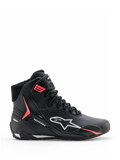 Alpinestars Stella Faster-4 Drystar® Shoes, Women's Motorcycle Riding Shoes, Black with Gray and Coral Fluo accents, high-top design with side branding and hook-and-loop strap, waterproof microfiber for sports riding