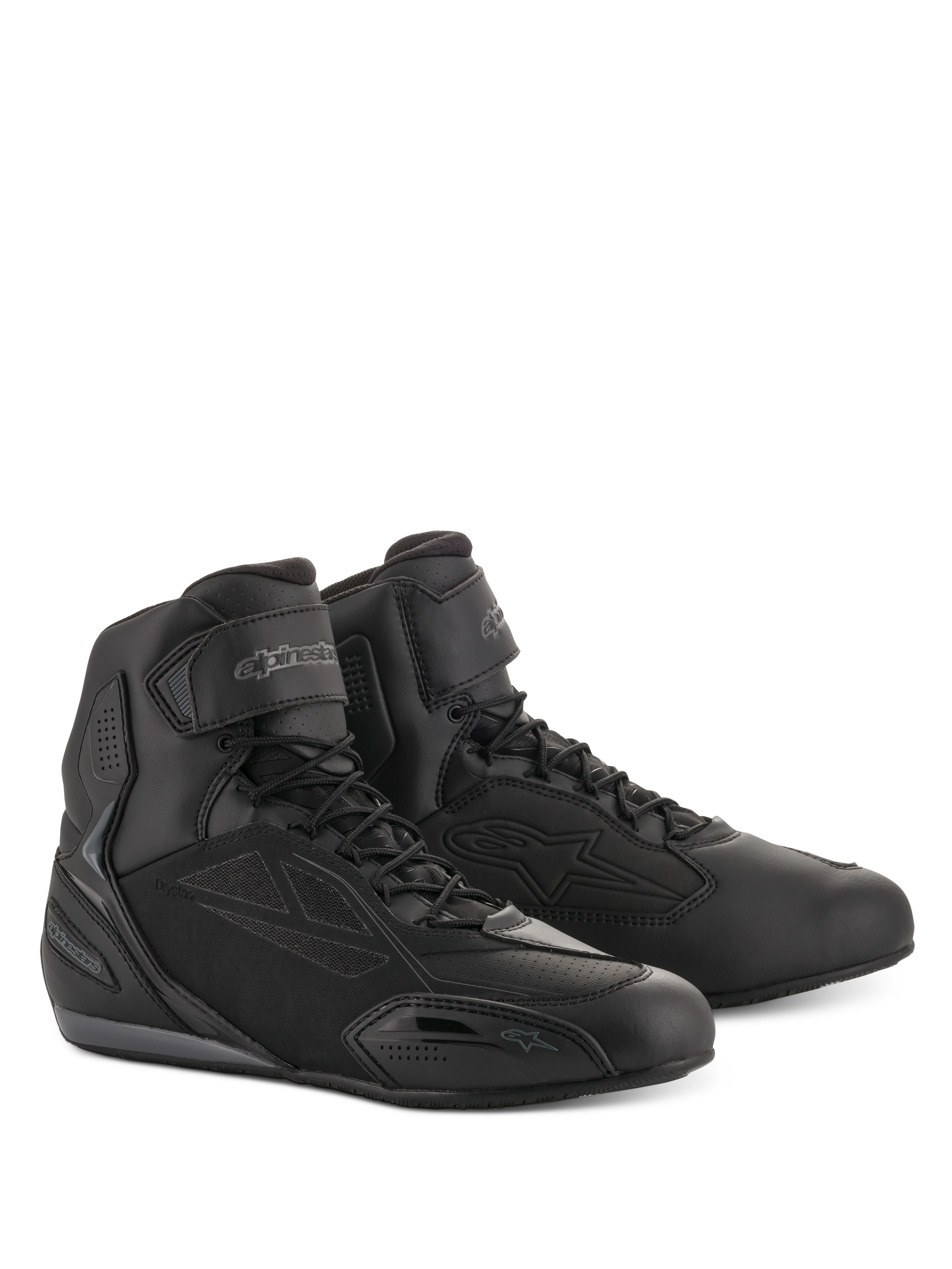 Alpinestars Faster-3 Drystar® MC-skor, körskor för motorcykel, svarta och Cool Gray, hög modell med snörning och kardborrerem vid ankeln, smidig mikrofiberkonstruktion med skyddande paneler, vattentäta skor för vägkörning