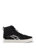 Alpinestars Ride-63 Canvas Shoes, urban motorcykelsko, svart och vit, stor vit Astars-logotyp på sidan, tjock vit platt sula, vita skosnören, avslappnad high-top sneaker-design