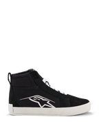 Alpinestars Ride-63 Canvas Shoes, urban motorcykelsko, svart och vit, stor vit Astars-logotyp på sidan, tjock vit platt sula, vita skosnören, avslappnad high-top sneaker-design