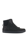 Alpinestars J-6 Waterproof Shoe, Black high-top urban riding sneaker, side profile view showing premium leather construction, lace-up closure, and padded ankle collar