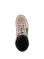 Alpinestars J-6 Waterproof Shoe, urban motorcykelsko, Black Flint White, vy uppifrån som visar ovandel i mocka, vita skosnören och svart vadderad krage, vardaglig sneaker-inspirerad design för mc-pendling