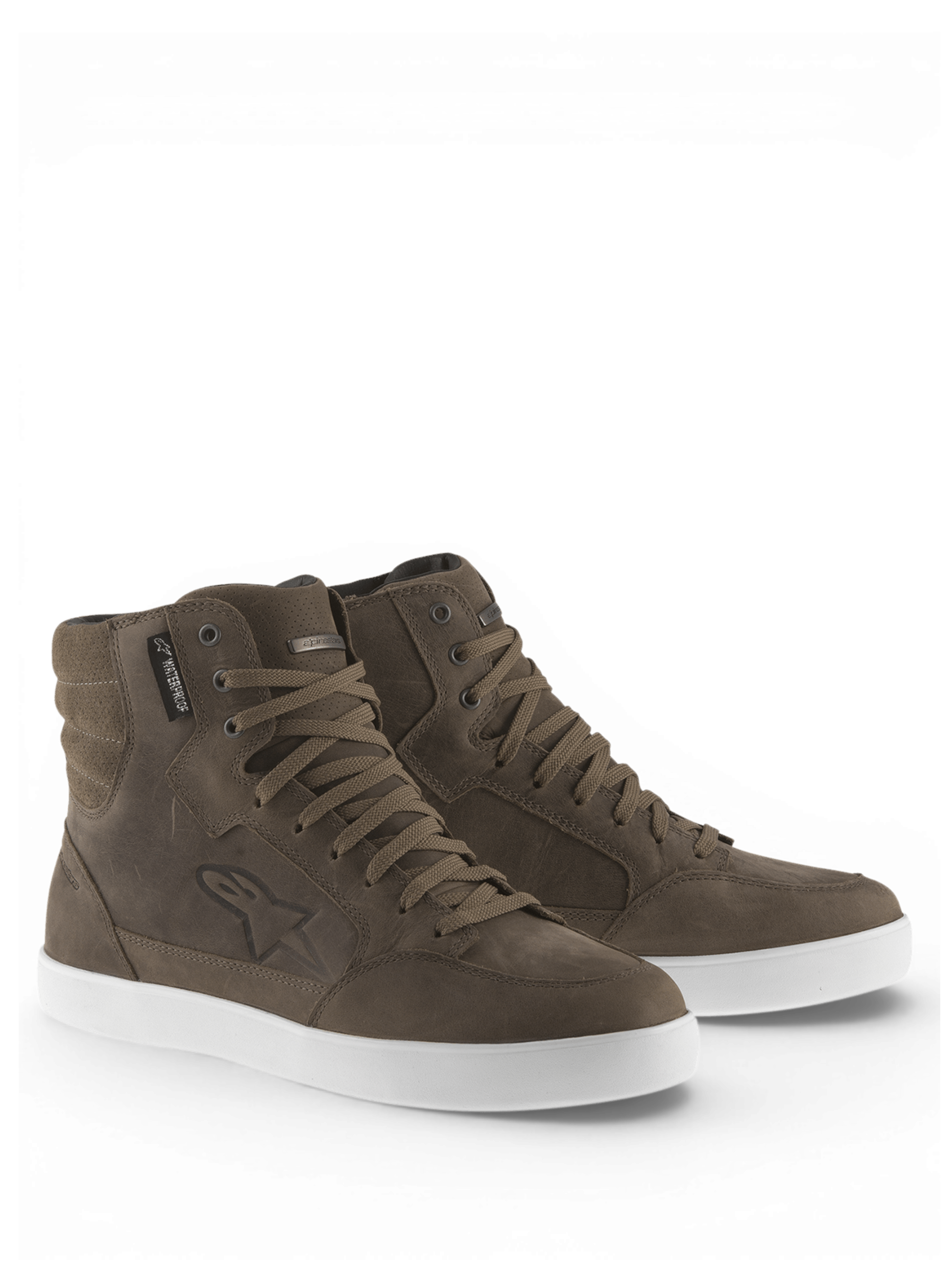 Alpinestars J-6 Waterproof Riding Shoes, Urban Motorcycle Riding, Men, Brown and White, Premium Leather construction.