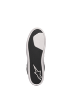 Alpinestars J-6 Waterproof Riding Shoe sole, Black and White vulcanized rubber cup outsole with grip and star logo.
