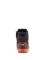 Alpinestars Chrome Crafted Drystar® skor, vy bakifrån, Brown Gum, urbana motorcykelskor, läder- och mockakonstruktion, genomskinlig gummisula med präglad logotyp, reflekterande häldetalj