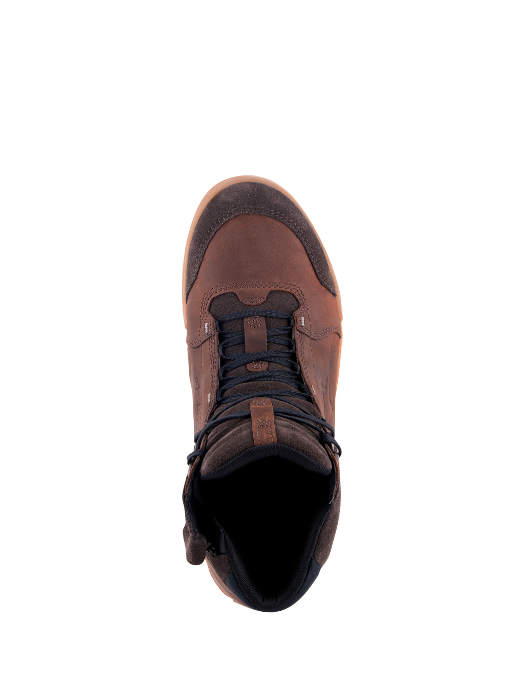 Alpinestars Chrome Crafted Drystar® skor, mc-skor för stadskörning, Brown Gum, vy uppifrån, ovandel i läder och mocka med mörka skosnören och gummisula, avslappnade vattentäta motorcykelskor