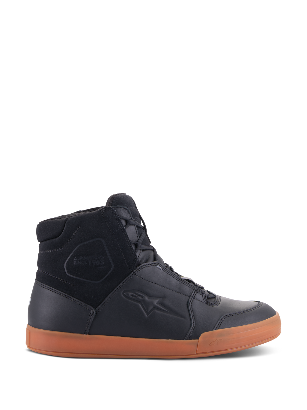 Alpinestars Chrome Drystar® skor, urbana motorcykelskor, svarta med gummisula, high-top design med paneler i premiumläder och mocka, avslappnade skyddsskor i street-stil