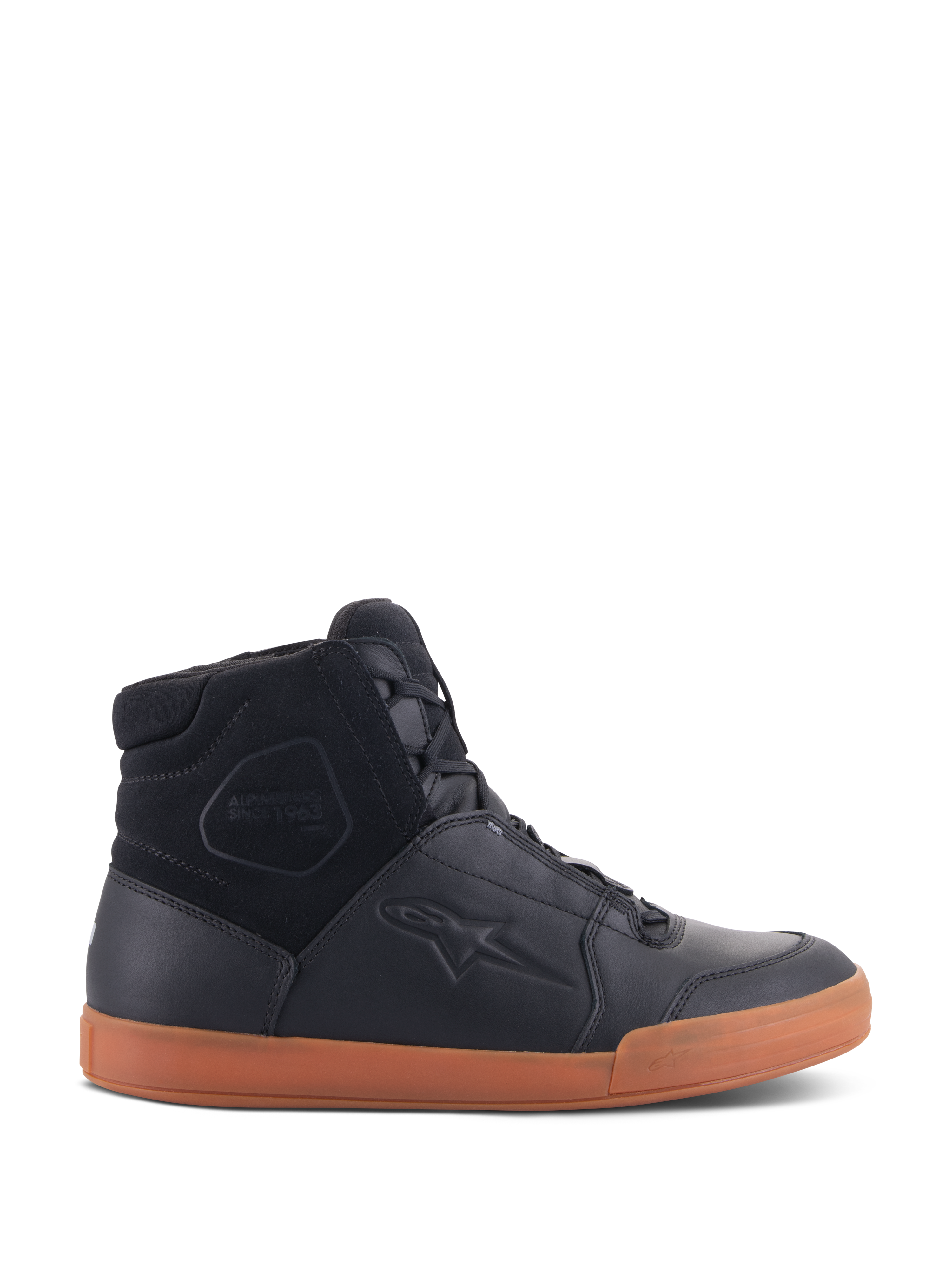 Alpinestars Chrome Drystar® skor, urbana motorcykelskor, svarta med gummisula, high-top design med paneler i premiumläder och mocka, avslappnade skyddsskor i street-stil