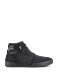 Alpinestars Primer Riding Shoes, Black Motorcycle Sneakers, High-Top Urban Riding Footwear, profile view, textured mesh upper, thick rubber sole, modern sporty design with a subtle star logo