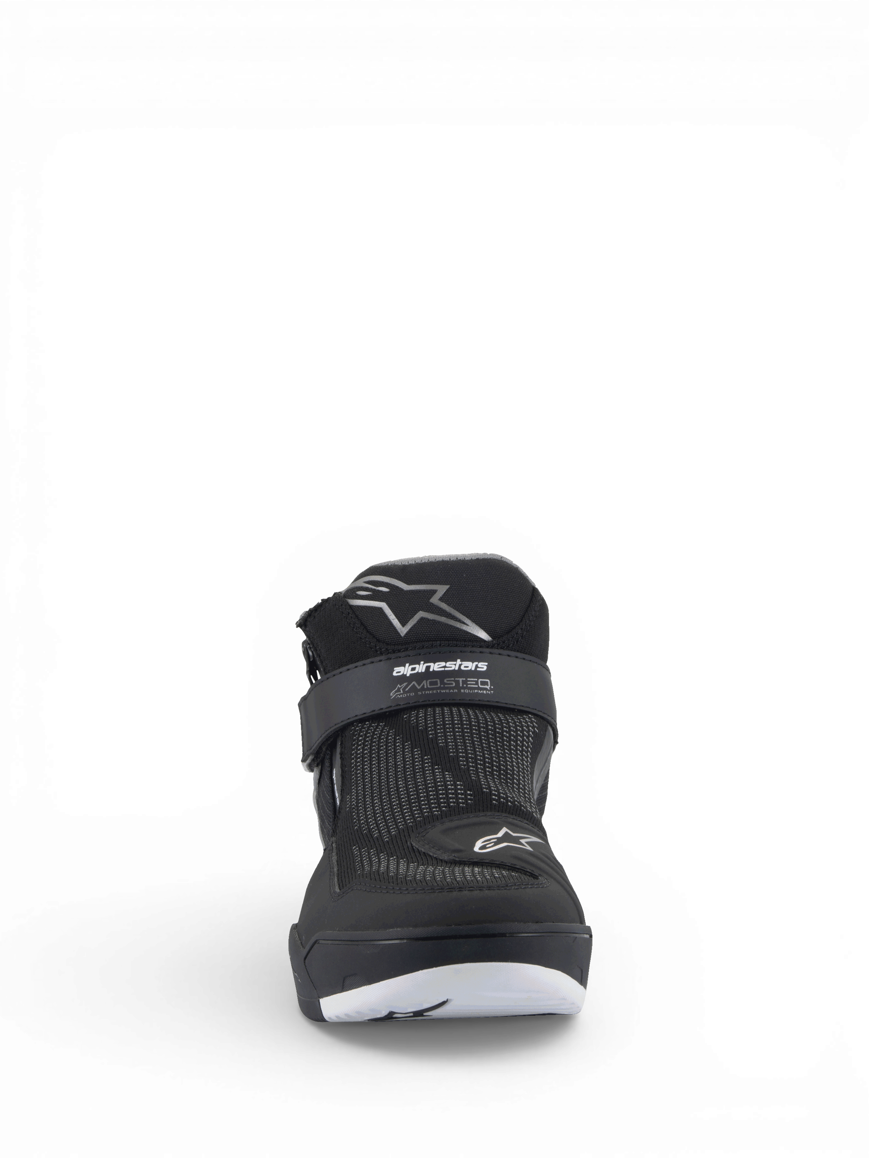 Alpinestars Speedflight Street skor, urbana motorcykelskor för herr, svarta, stickad mesh med MO.ST.EQ.-logotyp på remmen.