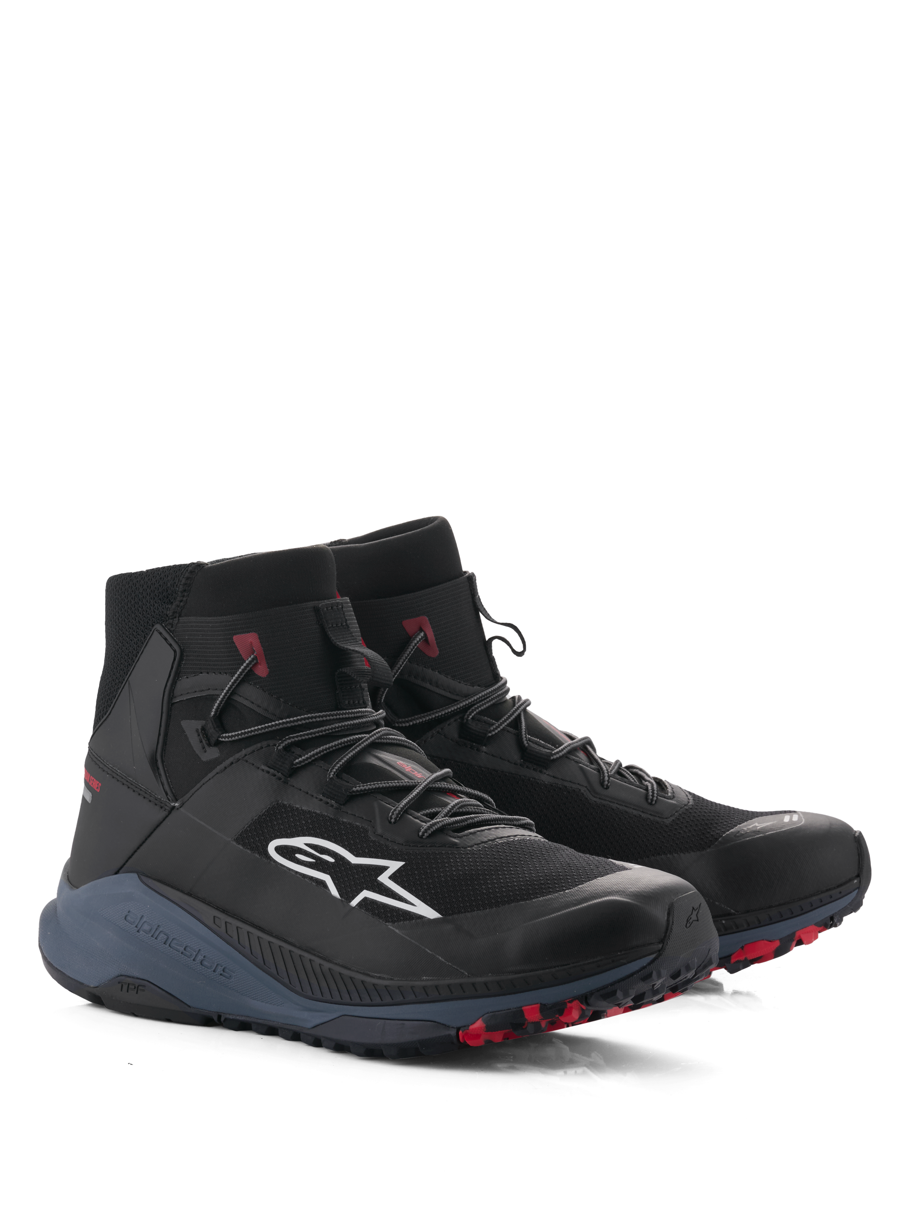 Alpinestars Speedforce XR motorcykelstövlar, urbana mc-stövlar för män, svarta och röda, TPU-skydd för fotleden, CE-certifierade.