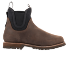 Alpinestars Turnstone-skor, chokladbruna Chelsea-stövlar i läder, urbana motorcykelskor, svarta elastiska sidopaneler, robust mönstrad sula, klassisk siluett