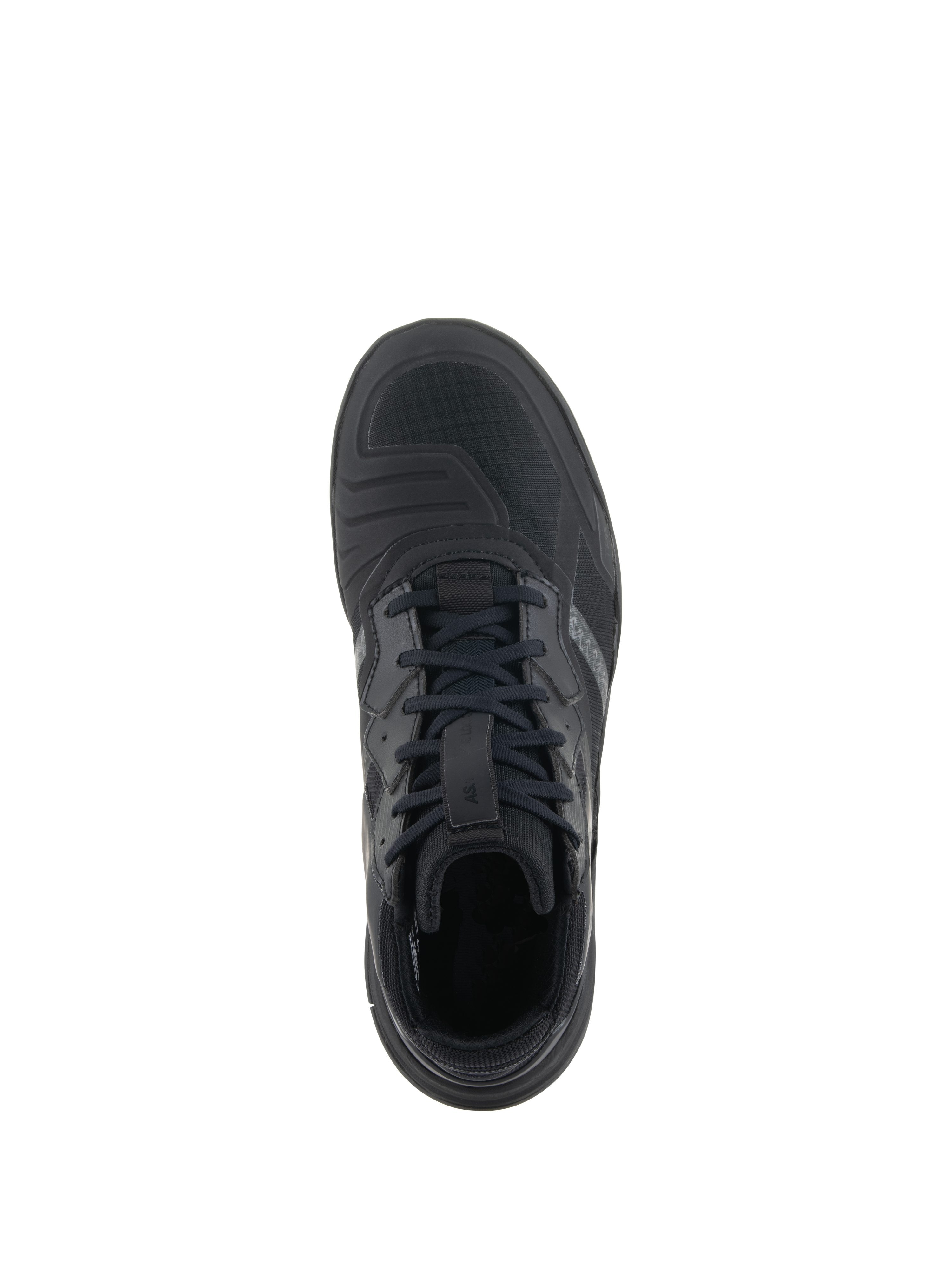 Alpinestars Speedflight Shoes, Black Black, top-down view, featuring performance ripstop upper with integrated shift pad, black laces, and sleek urban riding design