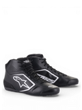 Alpinestars Tech-1 K Start V2 Shoes, Karting Shoes in Black and White, featuring lightweight microfiber upper with perforated ventilation panels and white Astars logo graphics.
