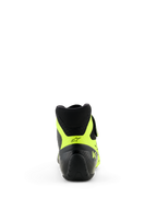 Alpinestars Tech-1 KX V3 Shoes - FIA, Black and Yellow Fluo, Rear view focusing on the heel, neon yellow accents with black star logo and KX branding, professional karting footwear