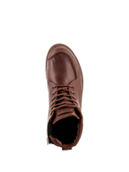 Alpinestars Oscar Monty V2 Shoes, Brown Motorcycle Riding Shoes, top-down view showing full-grain leather construction, moc toe stitching, and brown laces, heritage-inspired urban footwear