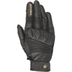 Alpinestars Crazy Eight handskar, svarta motorcykelhandskar i läder, med dragspelspaneler på fingrar och handrygg, perforerad knogvaddering, brun Alpinestars-logotyp på pekfingret och justerbar kardborrerem vid handleden med cirkulär logodetalj.