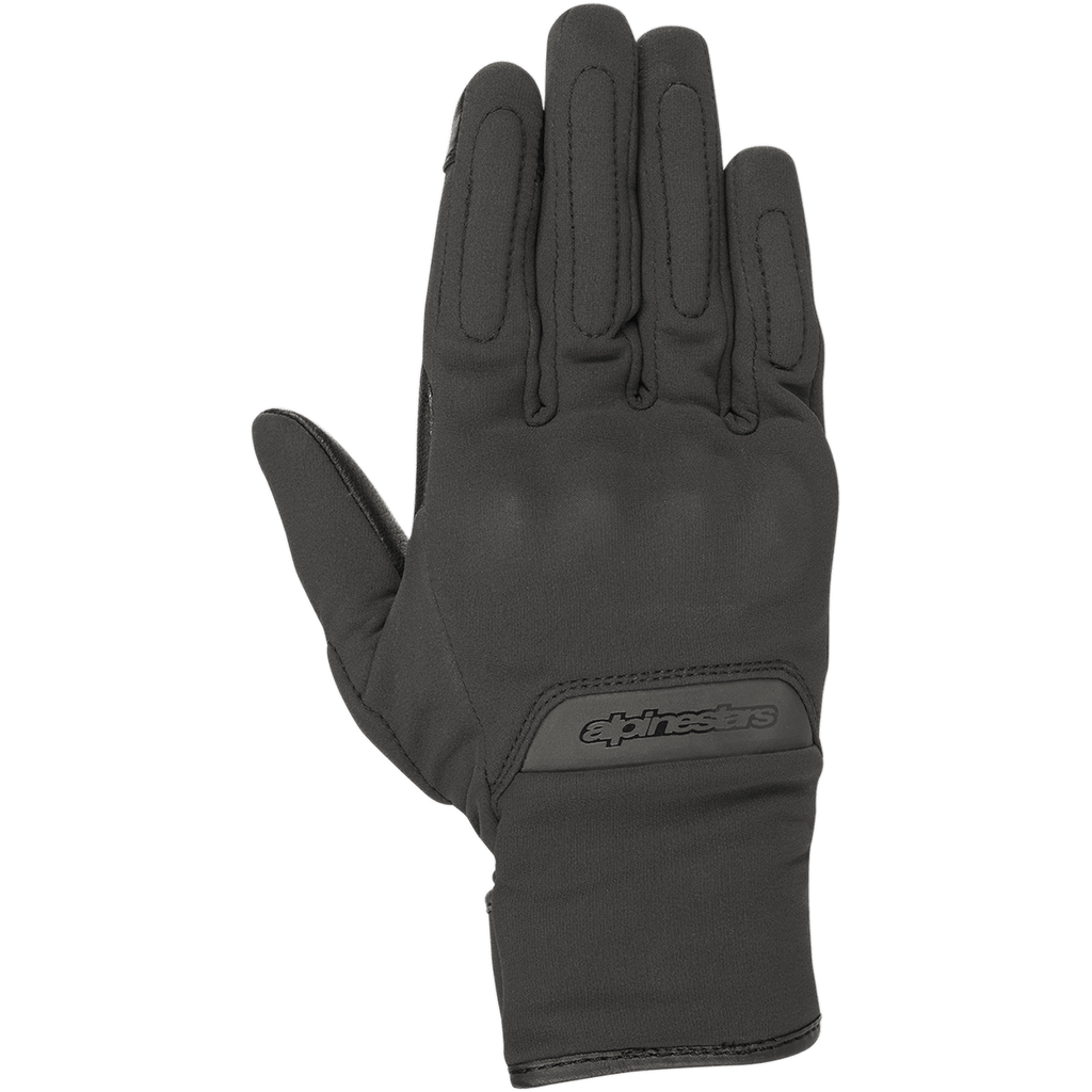 Alpinestars Stella C1 Windstopper V2-handskar, urbana motorcykelhandskar för dam, svarta, vy från ovansidan, med diskret integrerat knogskydd, präglad logotyp på manschetten och vindtät GORE-TEX Windstopper-textil