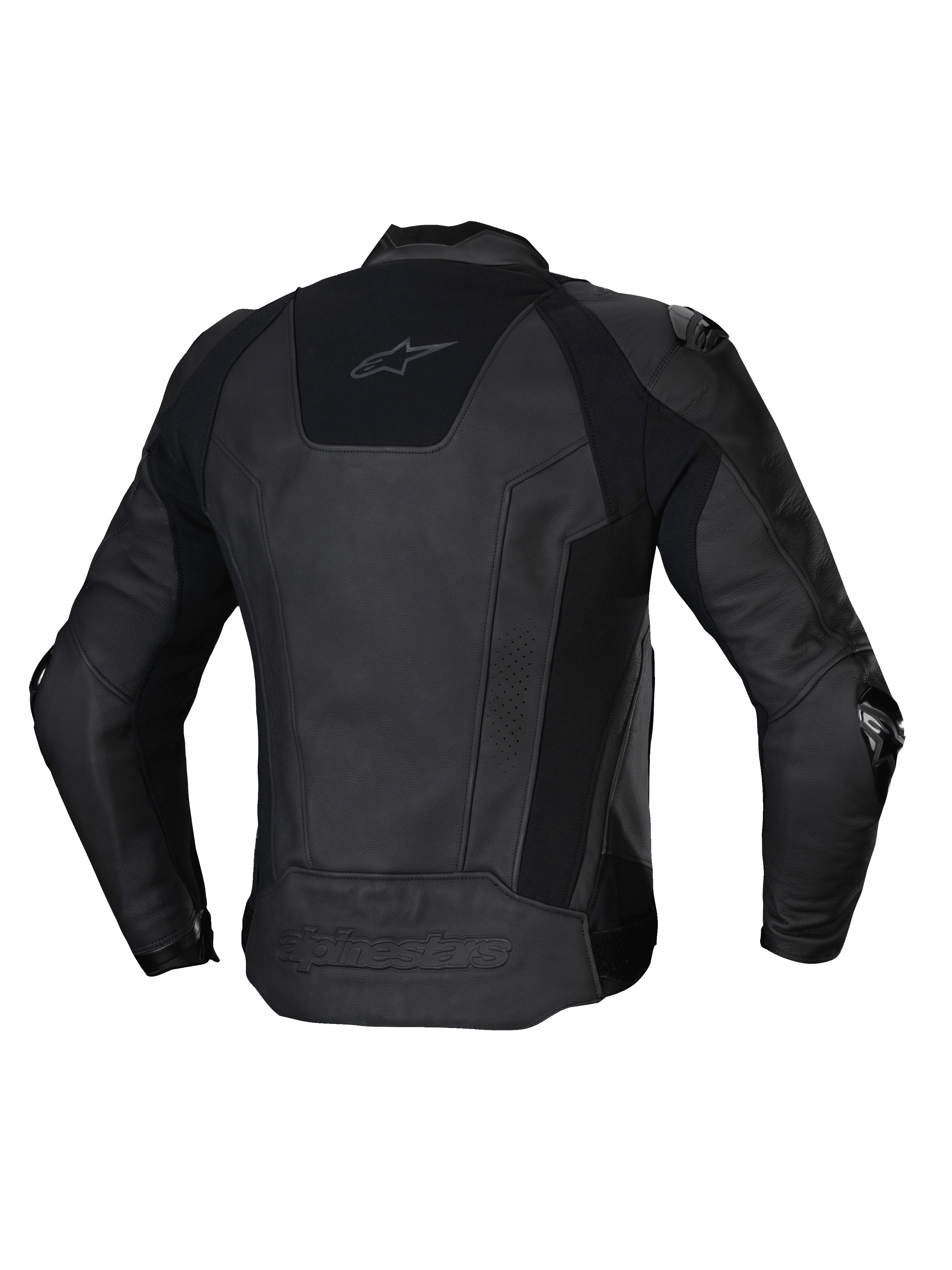 Alpinestars Missile V3 läderjacka, svart motorcykeljacka för racing, baksida med stretchpaneler och premium nötläder