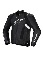 Alpinestars Missile V3 Läder Jacka, svart och vit MC-skinnjacka för herrar, premium nötläder med axel- och armbågsskydd, CE-certifierad