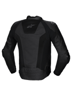 Alpinestars Missile V3 Airflow skinnjacka, baksida av hrracingjacka för motorcykel i svart med perforerade läderpaneler och stretchinlägg, CE-certifierad klass AA