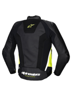Alpinestars Missile V3 Airflow läderjacka, herr MC-jacka för racing, baksida som visar svart, gul fluo och vit färg med perforerat läder och stretchpaneler, CE-certifierad klass AA