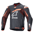 Alpinestars GP Plus R V4 Rideknit läderjacka, svart och orange motorcykeljacka för racing med vita logotyper, perforerat bröst och armar, orange axeldetaljer, dragkedja framtill med justerbara midjeremmar, hållbar sportig design