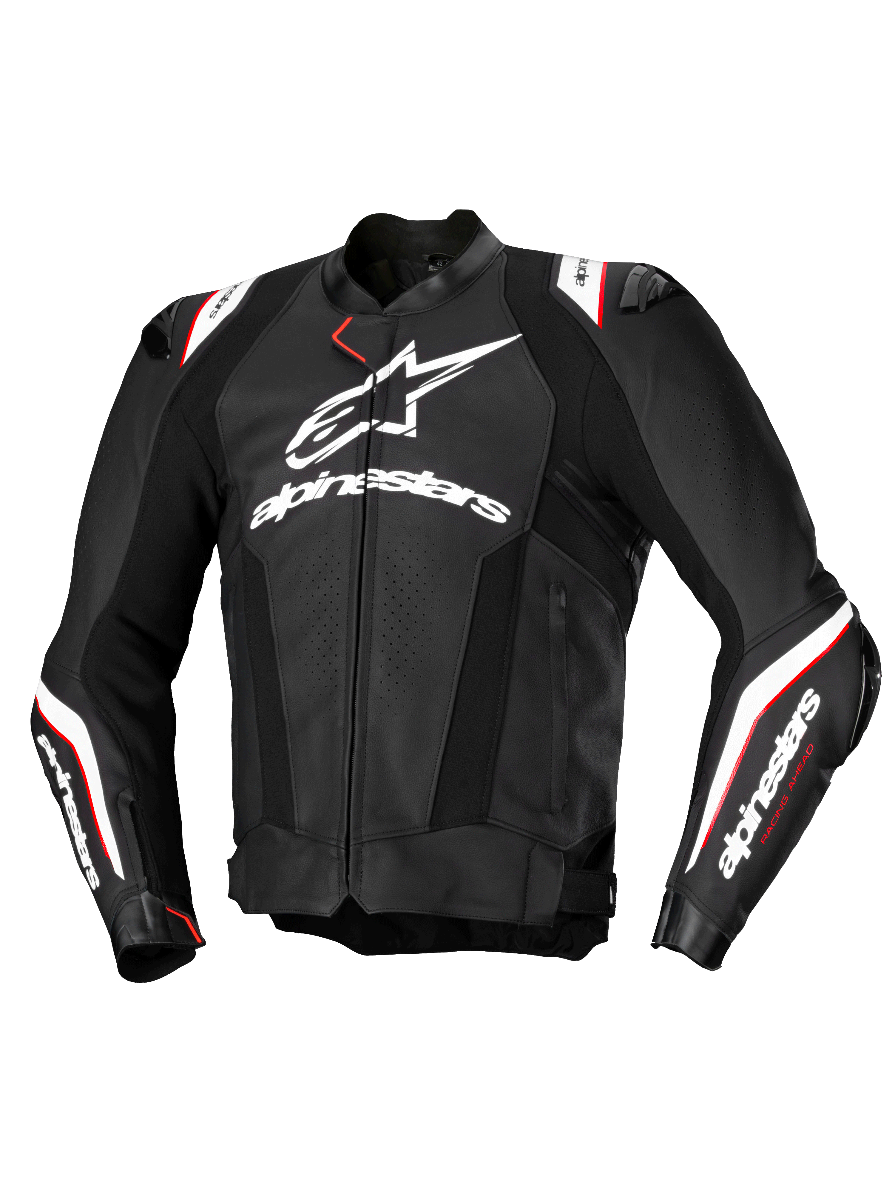 Alpinestars Missile V3 Ignition Leather Jacket, Men's Motorcycle Racing Jacket, Black and White with red accents, CE Certified AA, premium bovine leather construction