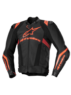 Alpinestars Missile V3 Ignition skinnställ, svart och röd fluo, racingmotorcykeljacka i premium läder, CE-certifierad