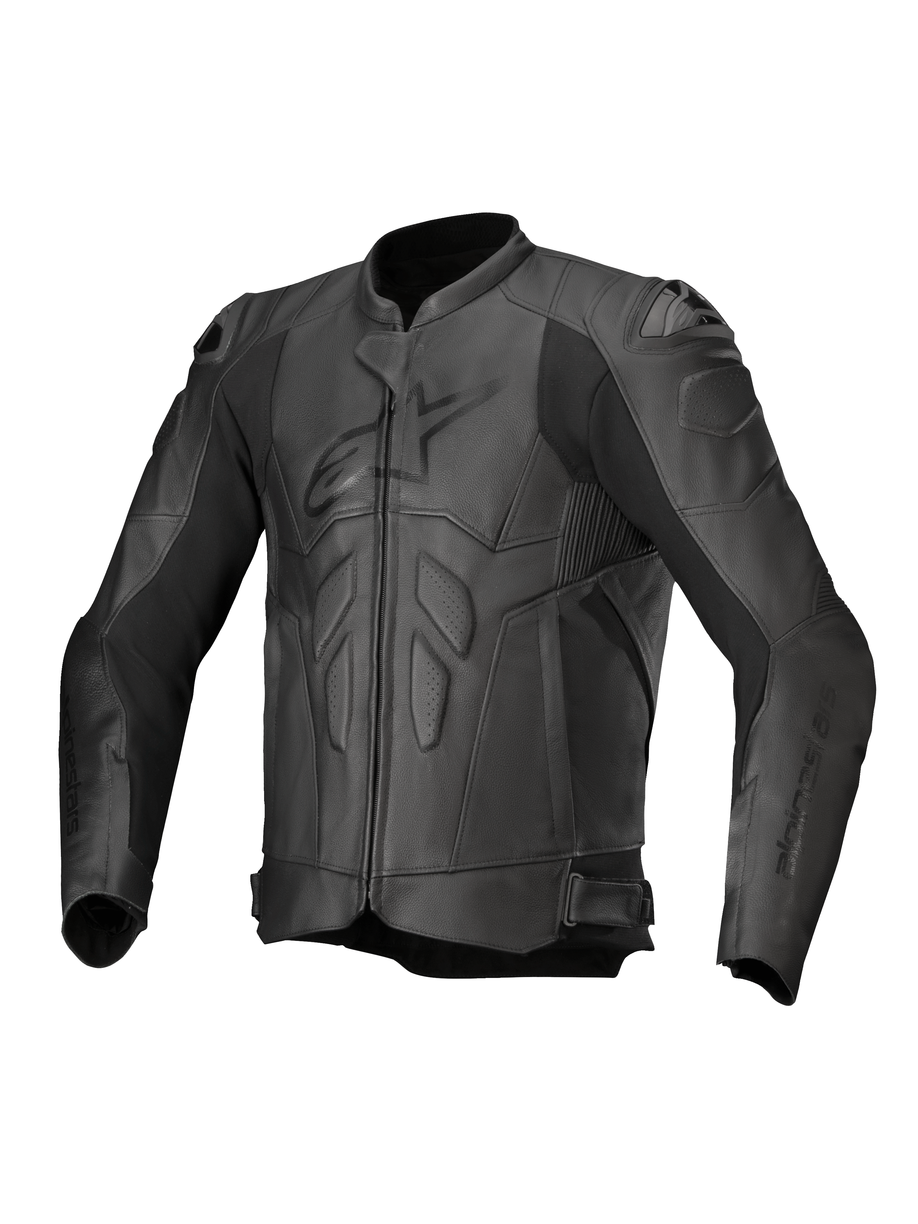 Alpinestars Dusk Leather Jacket, Black motorcycle racing jacket in bovine leather with DFS shoulder sliders.