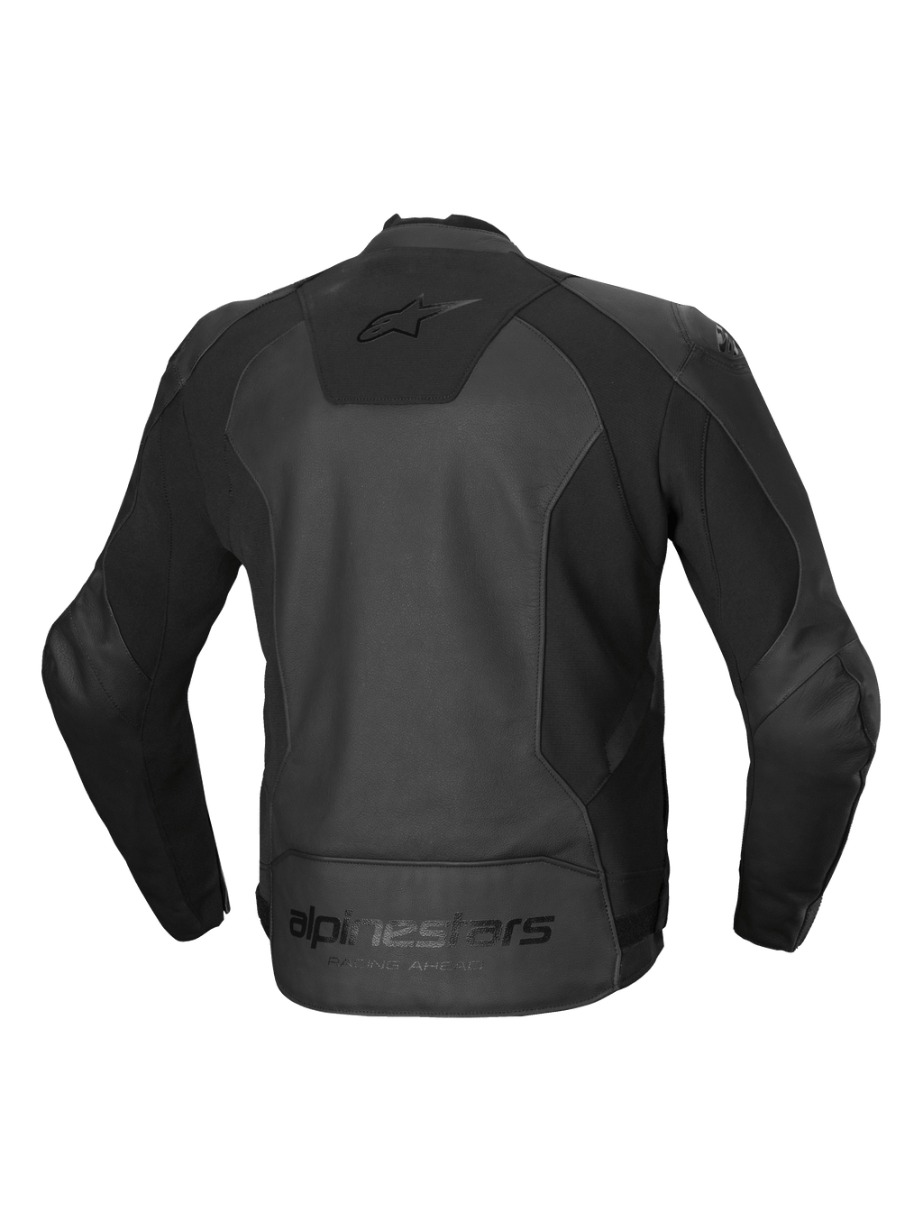 Alpinestars Faster V3 Läder Jacka, bakvy av svart motorcykeljacka för herrar, CE-certifierad AA-klass med avancerade HRSF-stretchpaneler