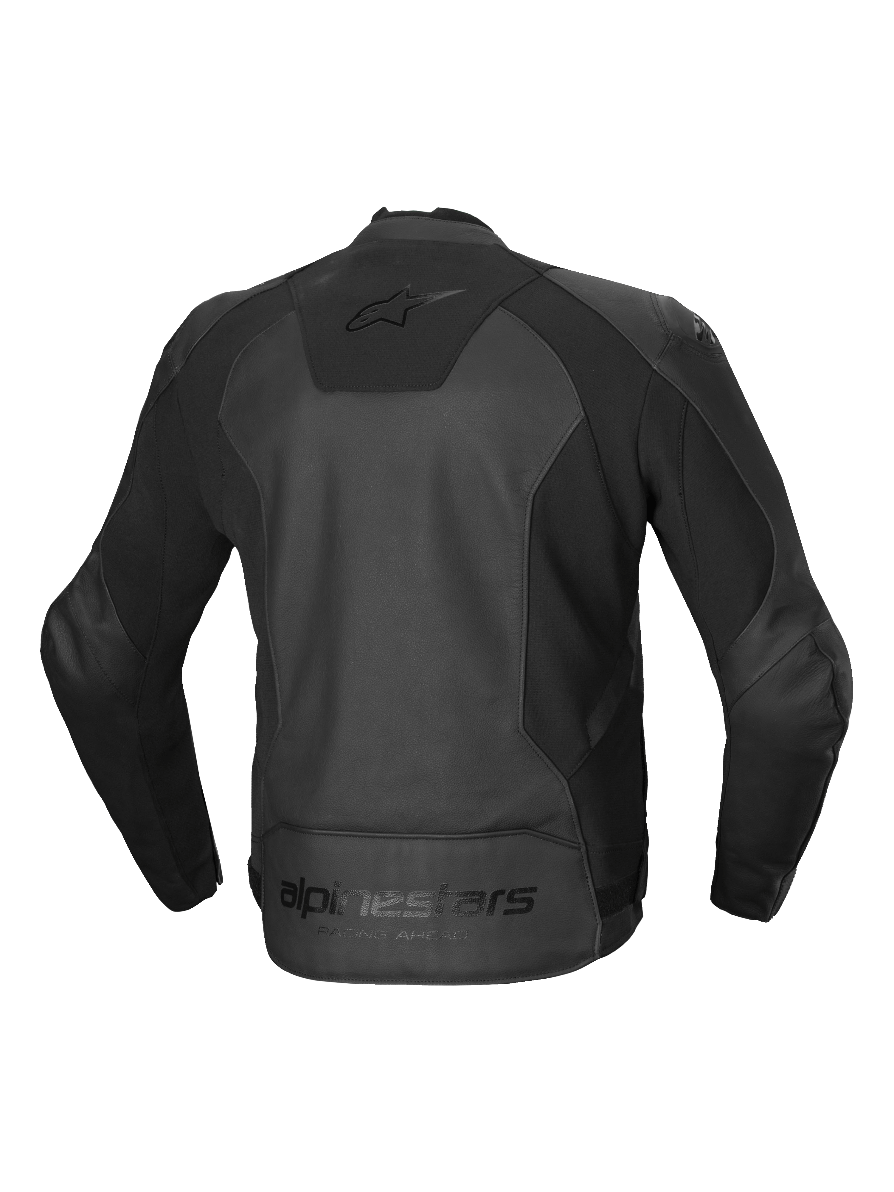 Alpinestars Faster V3 Läder Jacka, bakvy av svart motorcykeljacka för herrar, CE-certifierad AA-klass med avancerade HRSF-stretchpaneler