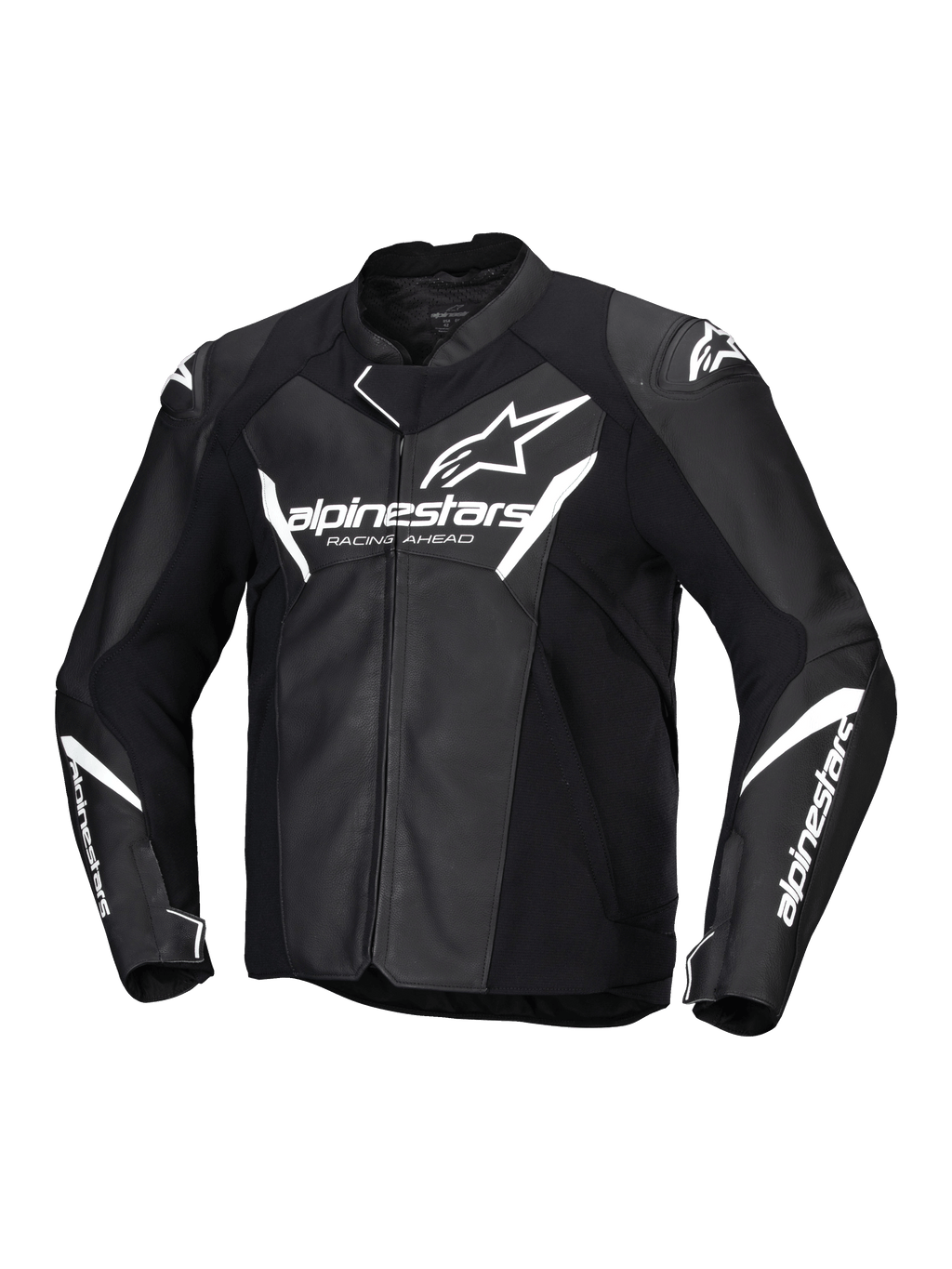 Alpinestars Faster V3 läderjacka, herrmotorcykeljacka i svart och vitt, CE-certifierad med läderkonstruktion och HRSF-stretchinsatser