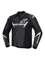 Alpinestars Faster V3 läderjacka, herrmotorcykeljacka i svart och vitt, CE-certifierad med läderkonstruktion och HRSF-stretchinsatser