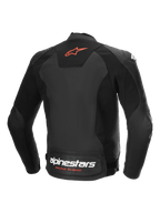 Alpinestars Faster V3 Airflow läderjacka, bakvy av den svarta och röda motorcykeljackan med perforerat läder och stretchpaneler