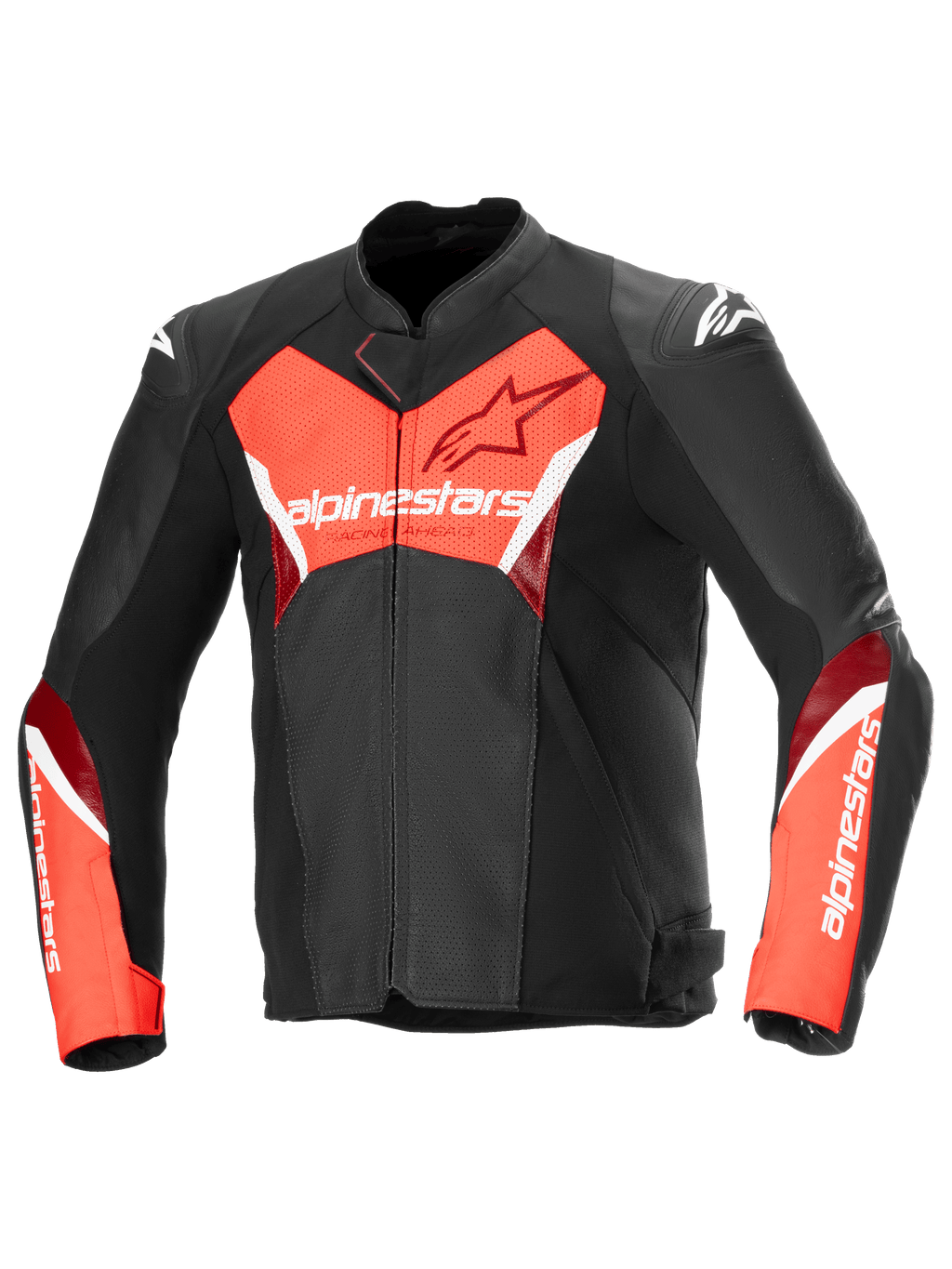 Alpinestars Faster V3 Airflow läderjacka, svart och röd motorcykeljacka, perforerad premiumläderkonstruktion, CE-certifierad