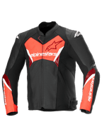 Alpinestars Faster V3 Airflow läderjacka, svart och röd motorcykeljacka, perforerad premiumläderkonstruktion, CE-certifierad